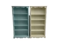Pair painted pine open bookcases