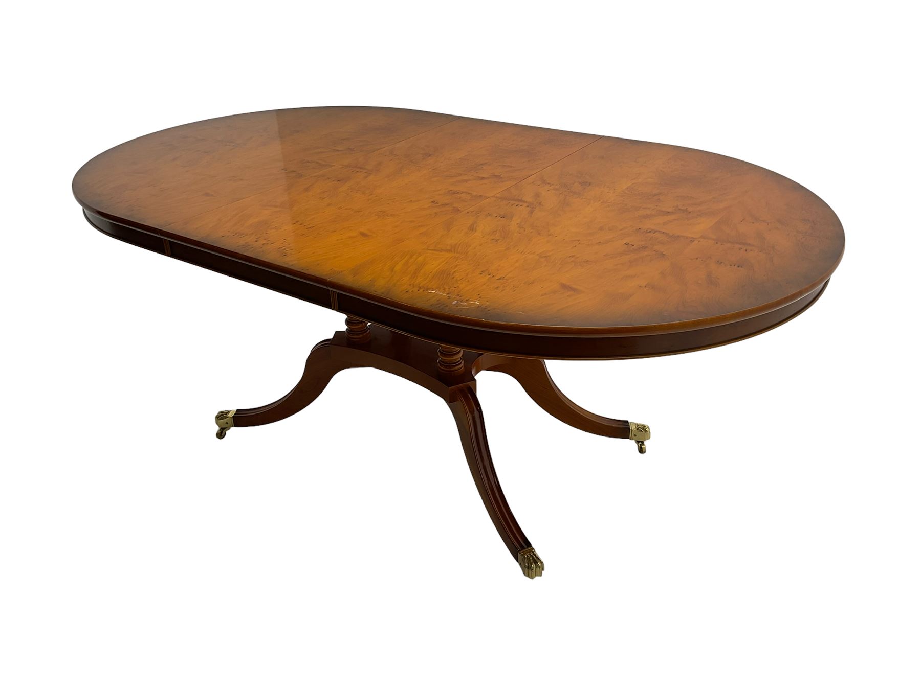 Georgian design yew wood twin pedestal dining table - Image 6 of 9