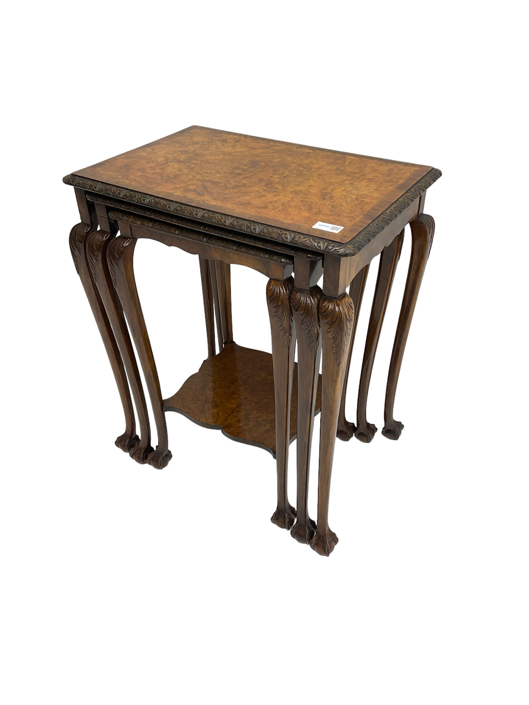 Mid-20th century figured walnut nest of three tables - Image 2 of 6