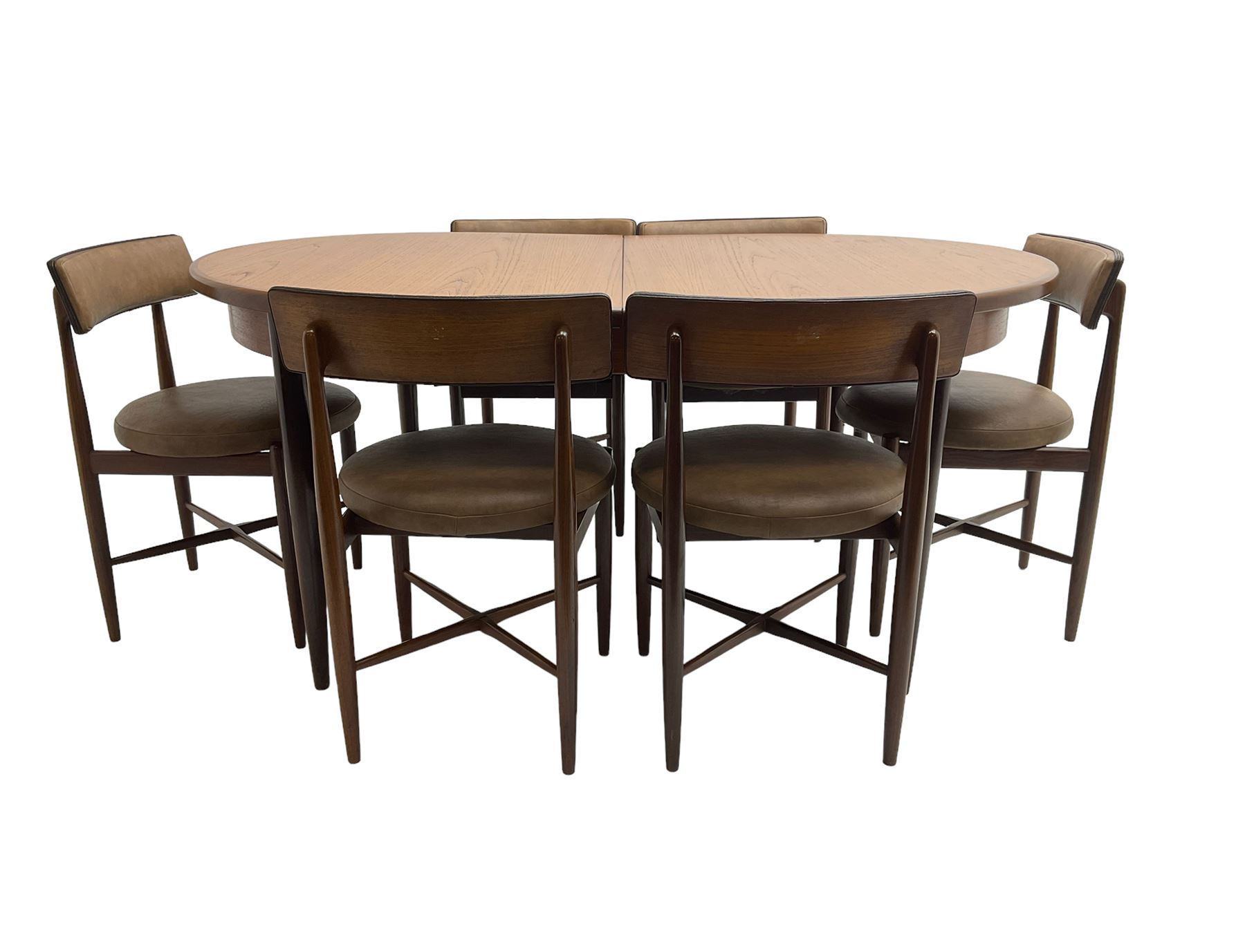 G-Plan - mid-20th century oval teak extending dining table and set six dining chairs