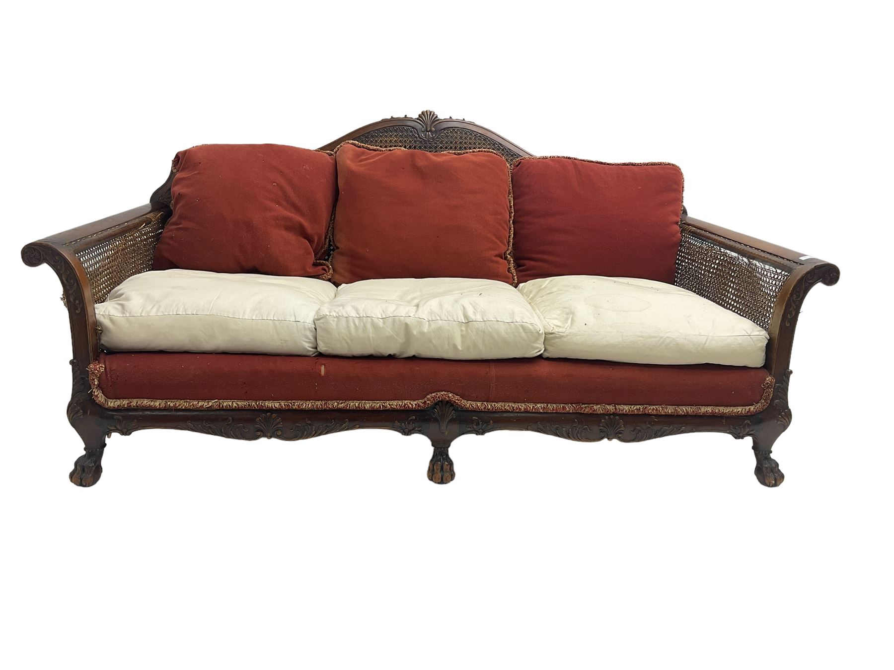 Early 20th century bergere three seat settee