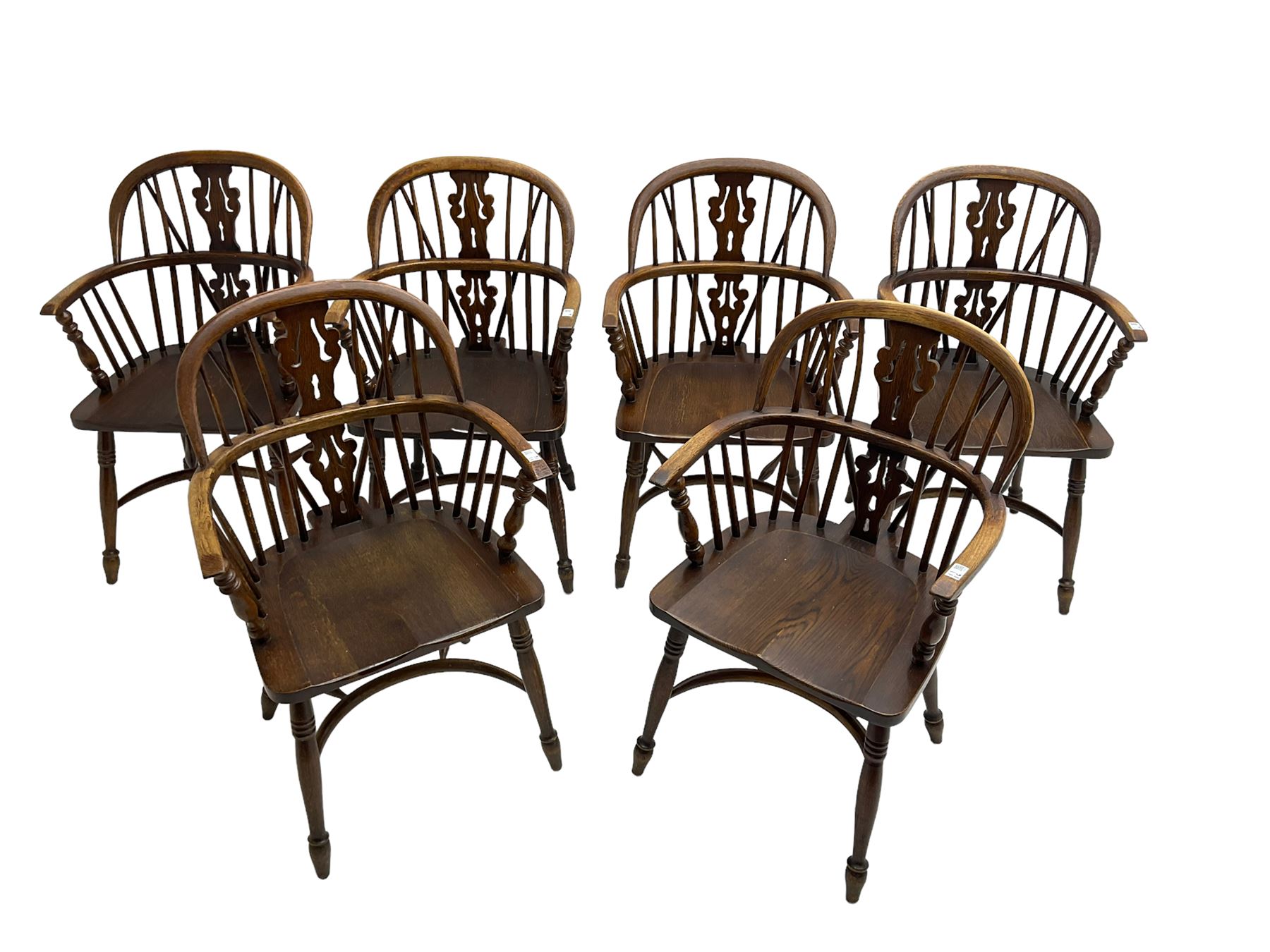 Late 20th century set six oak Windsor elbow chairs - Image 2 of 6