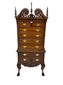 Chippendale style mahogany finish chest on chest