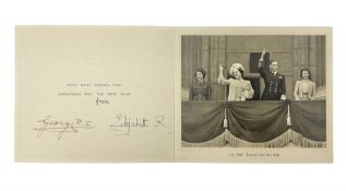 King George VI and Queen Elizabeth - signed 1945 Christmas card with gilt embossed crown to cover