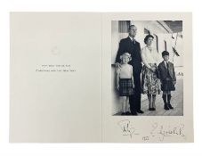 HM Queen Elizabeth II and HRH The Duke of Edinburgh - signed 1956 Christmas card with gilt embossed
