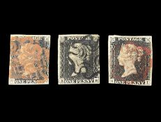 Three Great Britain Queen Victoria penny black stamps