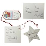 HM Elizabeth II - four Christmas gift tags each of a different design and shape but all inscribed to