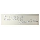 Christie Agatha (1890-1976) English Crime Novelist. Blue ink signature with inscription 'My respect