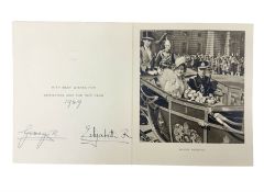 King George VI and Queen Elizabeth - signed 1949 Christmas card with gilt embossed crown to cover