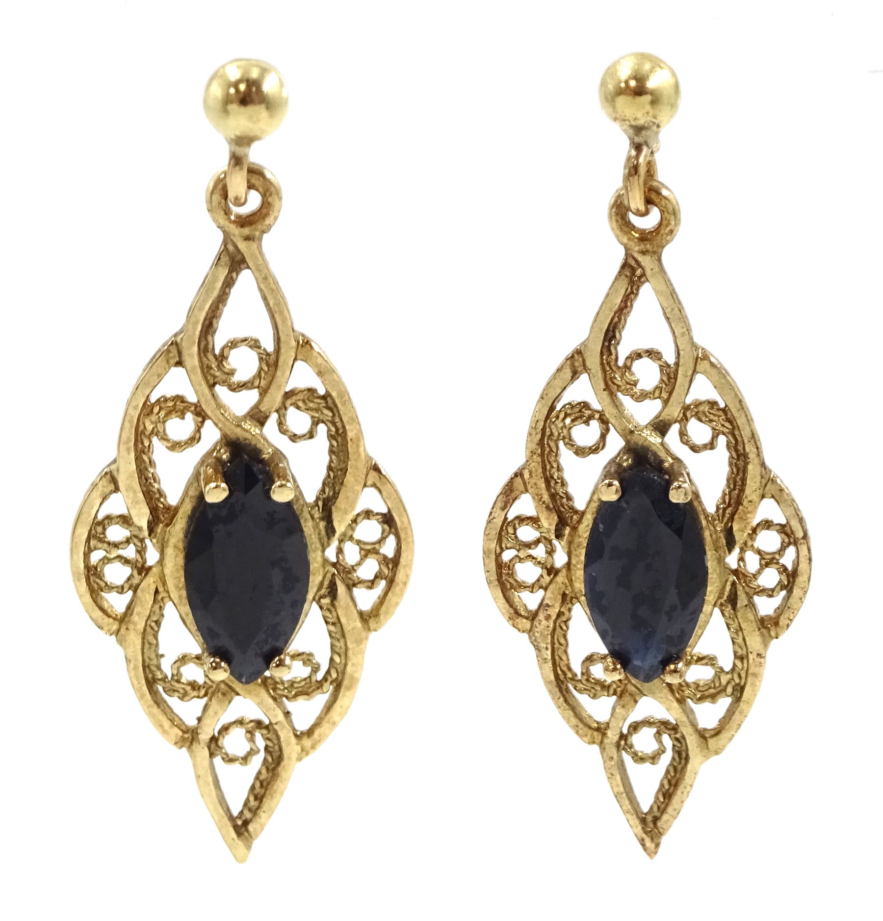 Pair of 9ct gold sapphire pendant stud earrings