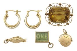 Early 20th century gold citrine brooch
