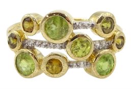 9ct gold titanite and white zircon three row openwork ring