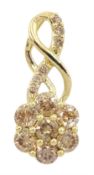 9ct gold champagne diamond flower cluster pendant