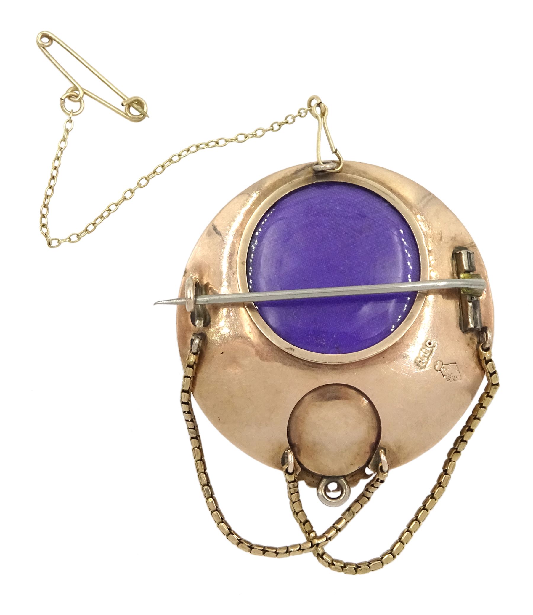 Victorian gold amethyst pendant and brooch with glazed back - Image 3 of 3