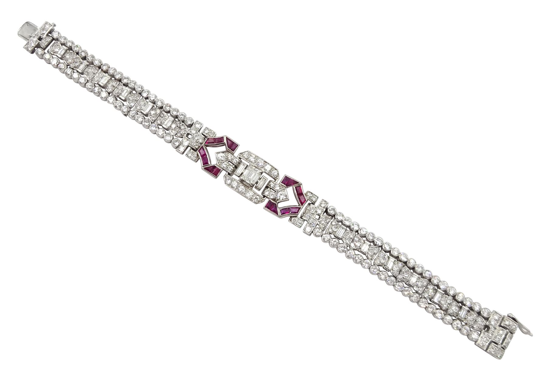 Art Deco platinum diamond and ruby bracelet
