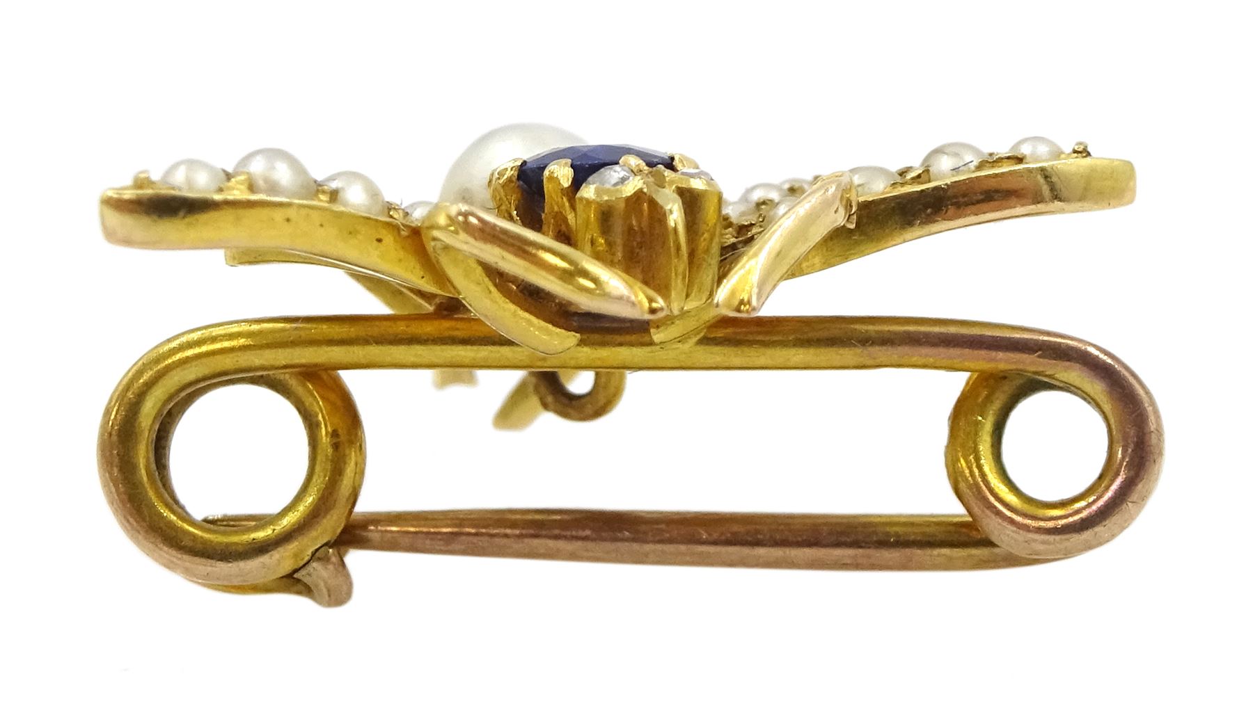 Early 20th century 15ct gold pearl and sapphire insect brooch - Image 2 of 2