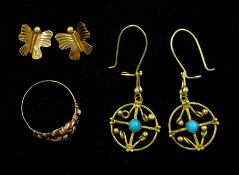 Pair of 14ct gold turquoise pendant earrings