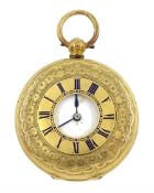 Victorian 18ct gold half hunter ladies key wound cylinder pocket watch