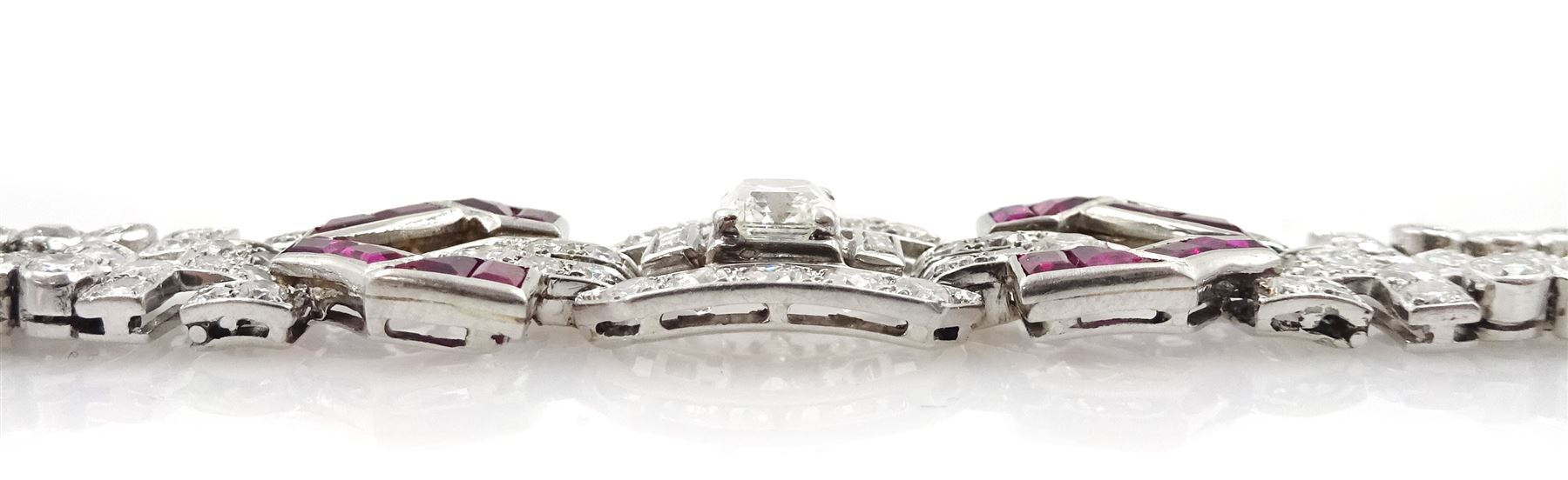Art Deco platinum diamond and ruby bracelet - Image 7 of 12