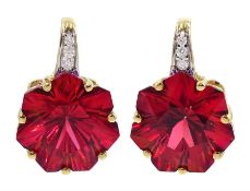 Pair of 9ct gold fancy cut red topaz and diamond stud earrings