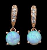 Pair of silver-gilt opal and cubic zirconia pendant stud earrings