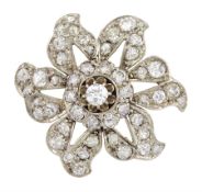 Victorian silver old cut diamond flowerhead brooch