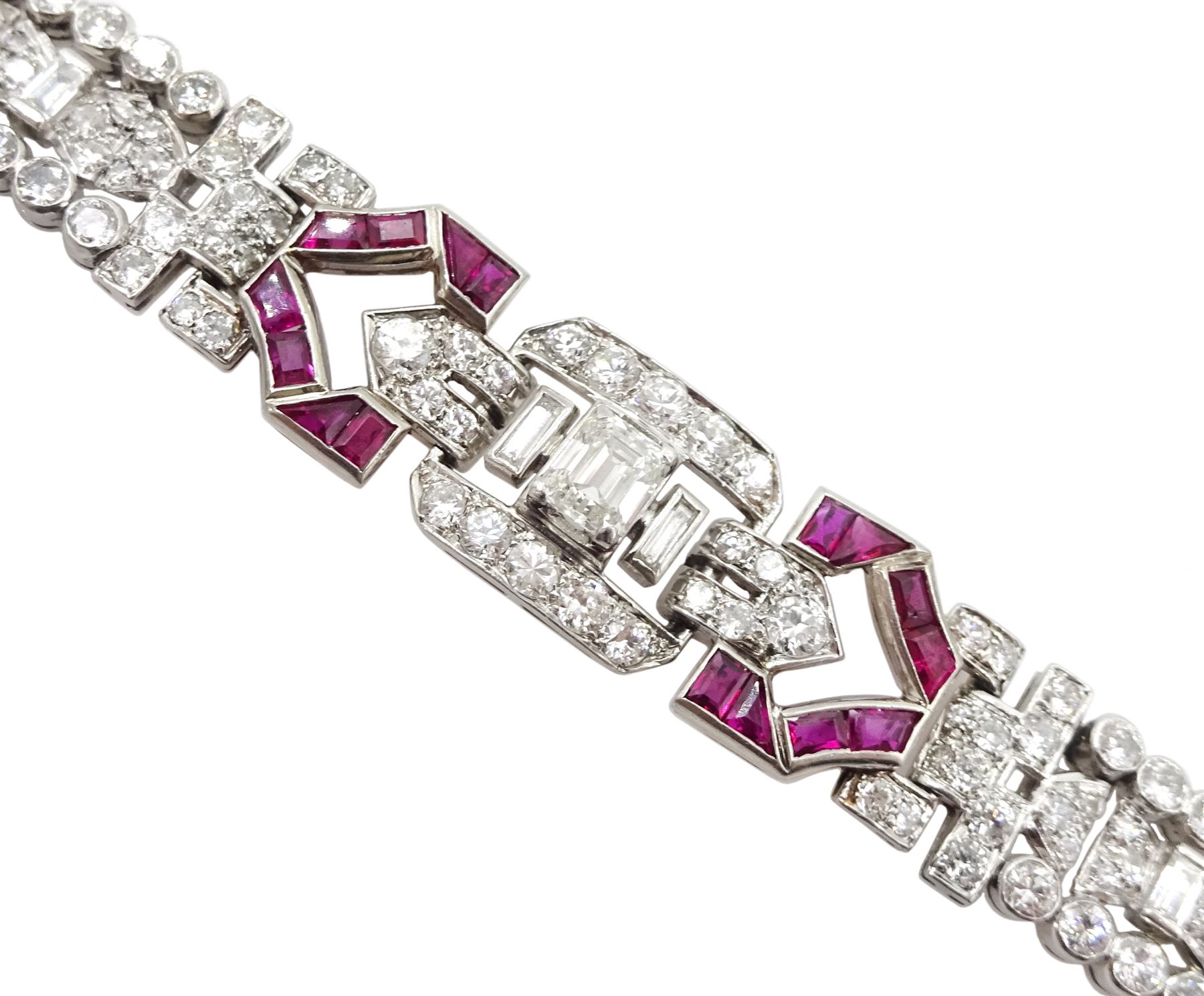Art Deco platinum diamond and ruby bracelet - Image 12 of 12