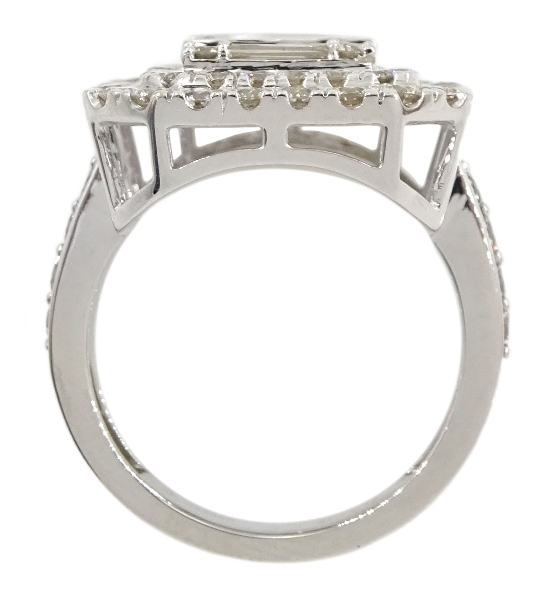 White gold baguette and round brilliant cut diamond cluster ring - Image 14 of 15