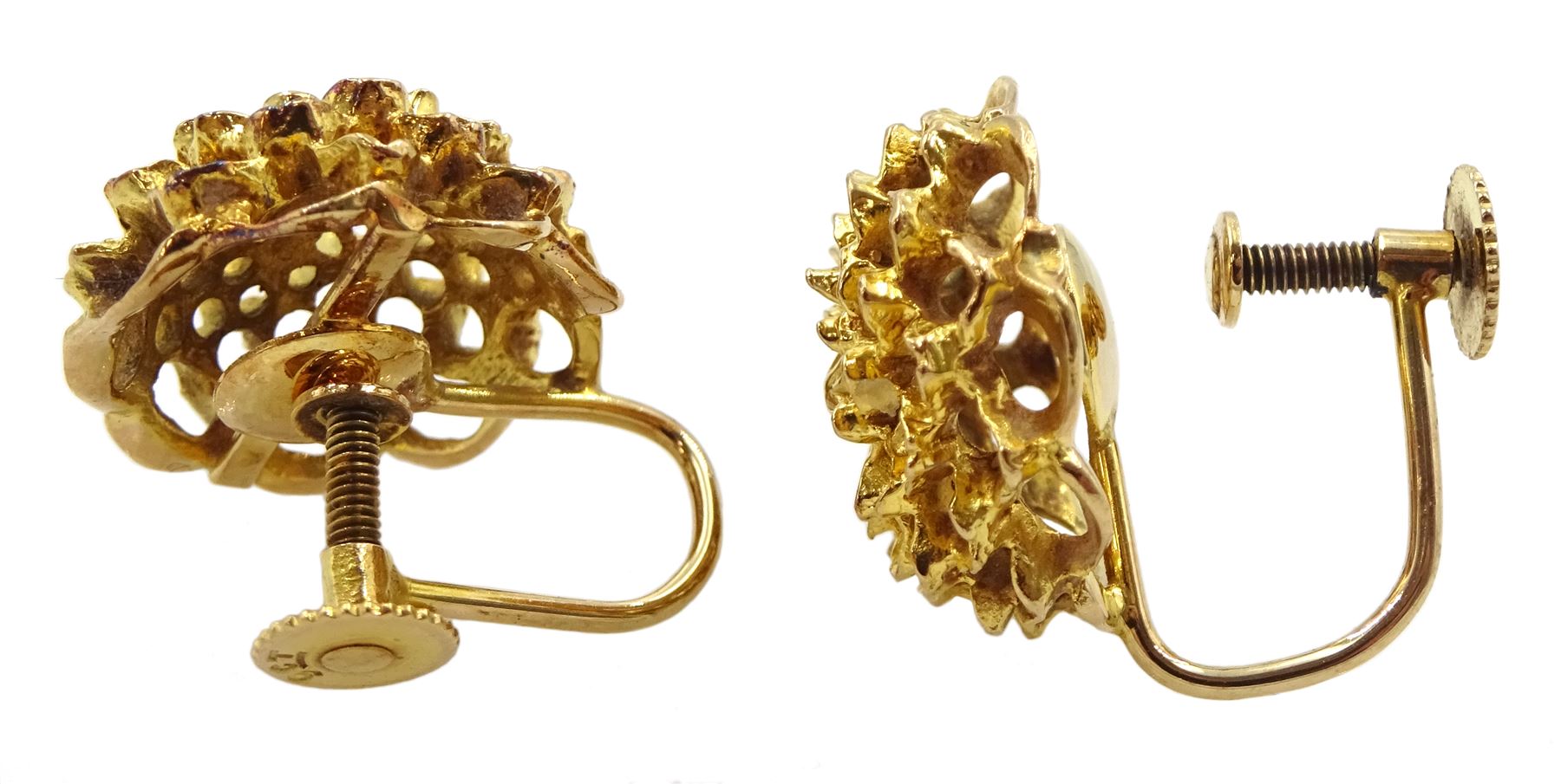Pair of gold pierced design circular screw back earrings - Image 2 of 2