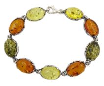 Silver tri-colour Baltic amber oval link bracelet