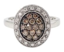White gold round brilliant cut white and chocolate coloured diamond cluster ring by La Vian