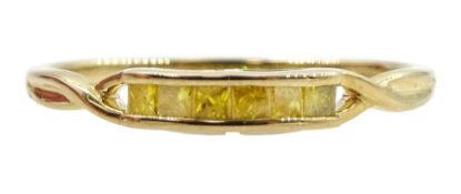 9ct gold six stone channel set princess cut yellow diamond ring