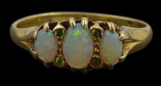 Early 20th century 18ct gold three stone opal and green stone set ring