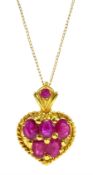 18ct gold ruby set heart shaped pendant