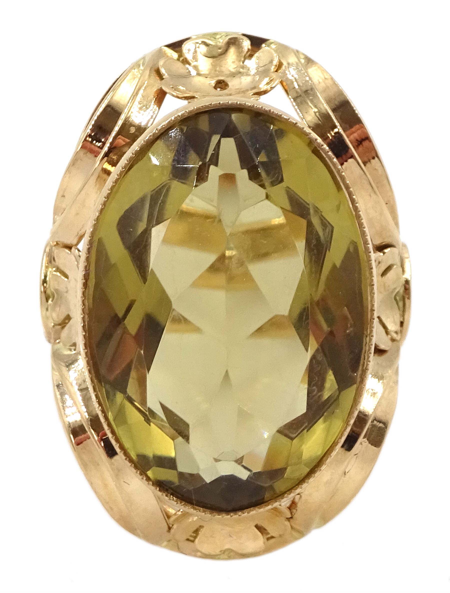 14ct rose gold large single stone oval citrine ring