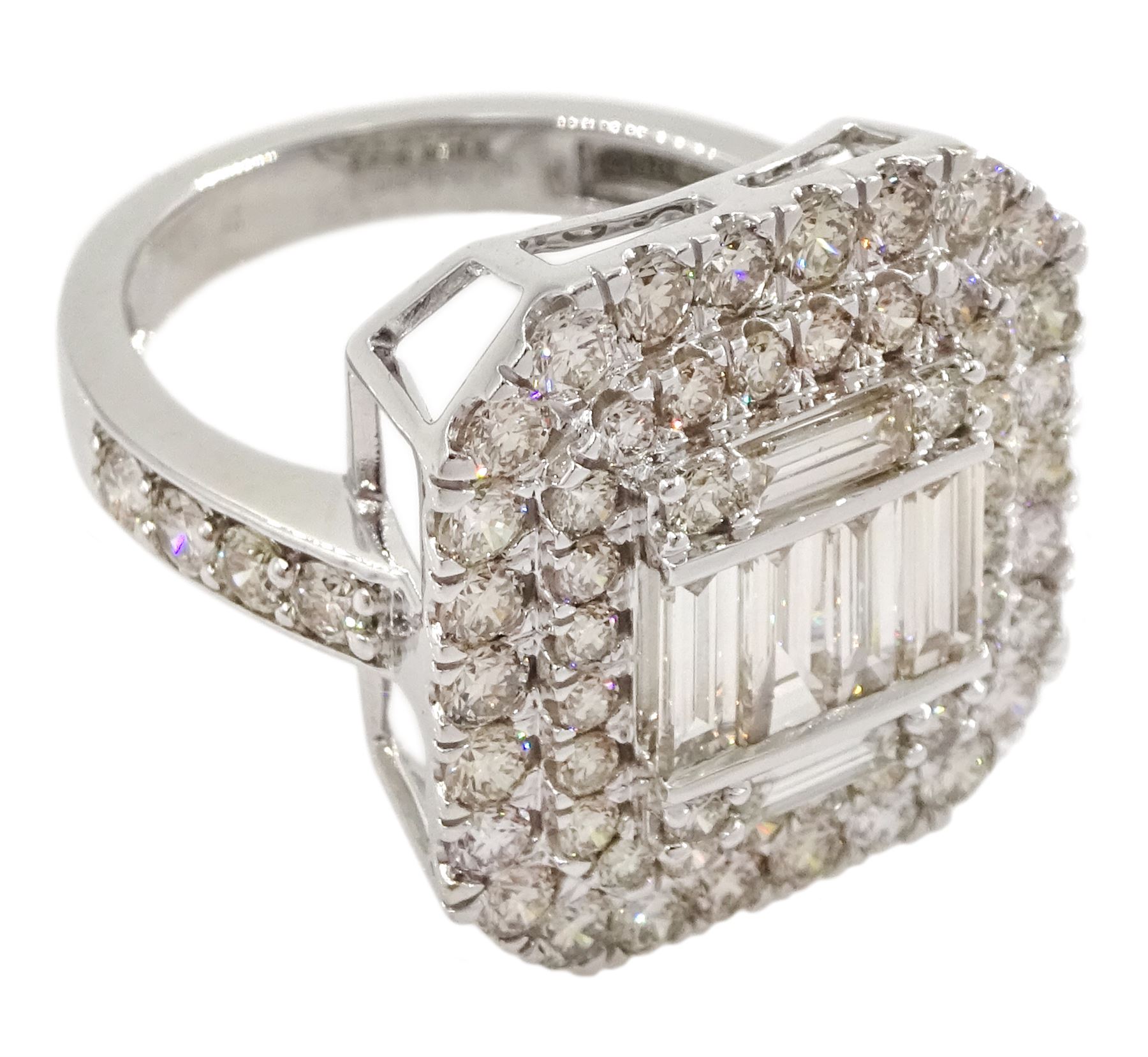 White gold baguette and round brilliant cut diamond cluster ring - Image 13 of 15