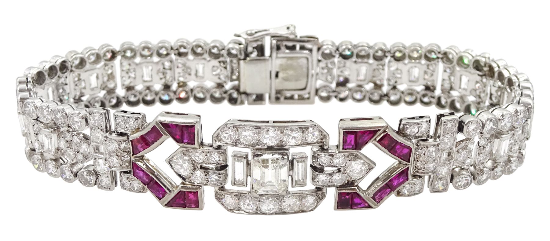 Art Deco platinum diamond and ruby bracelet - Image 5 of 12
