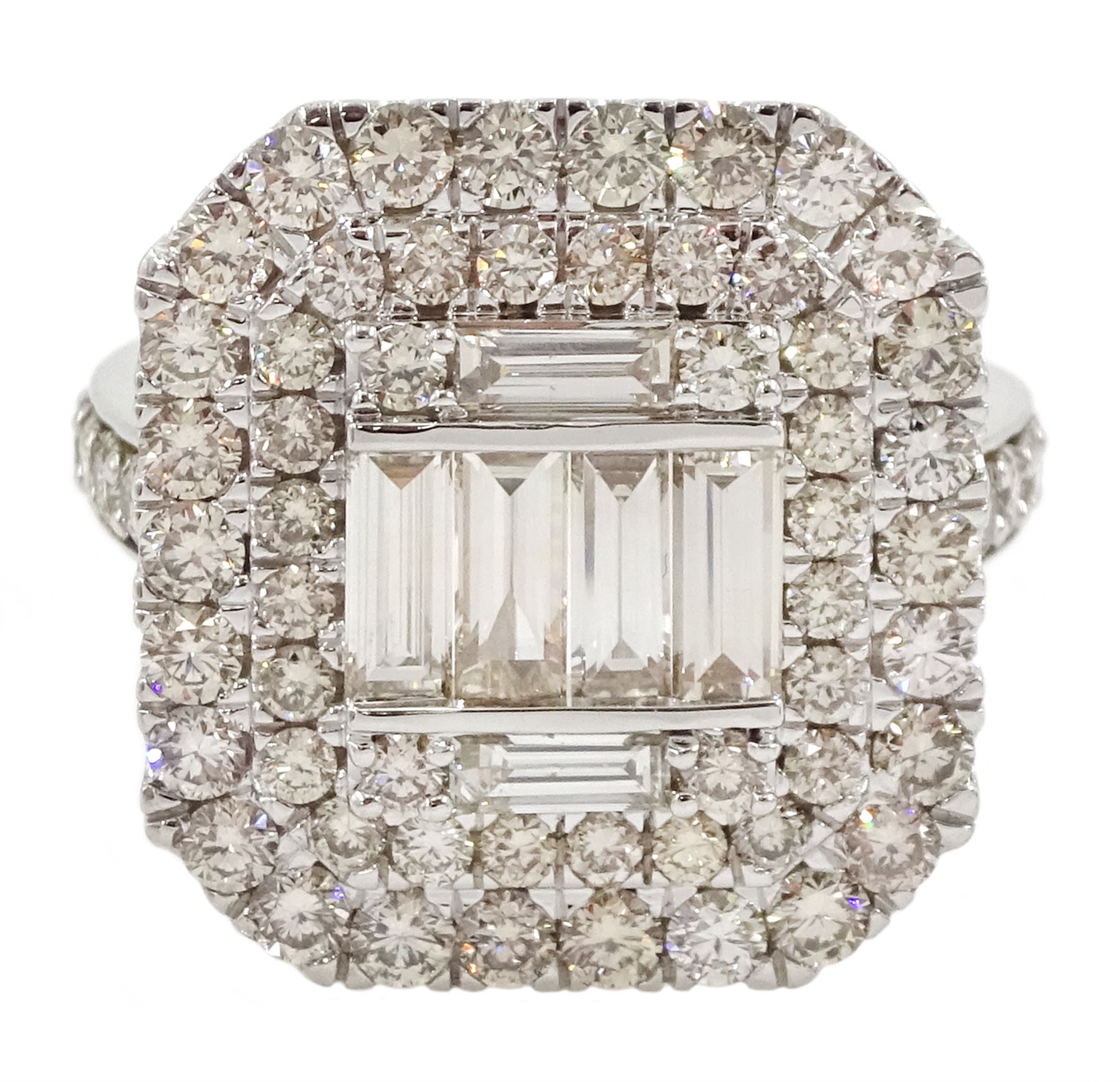 White gold baguette and round brilliant cut diamond cluster ring - Image 11 of 15