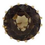 9ct gold single stone large round smokey quartz ring