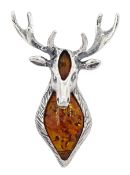 Silver and Baltic amber stag's head pendant