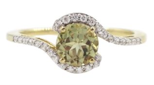 9ct gold csarite and white zircon crossover ring