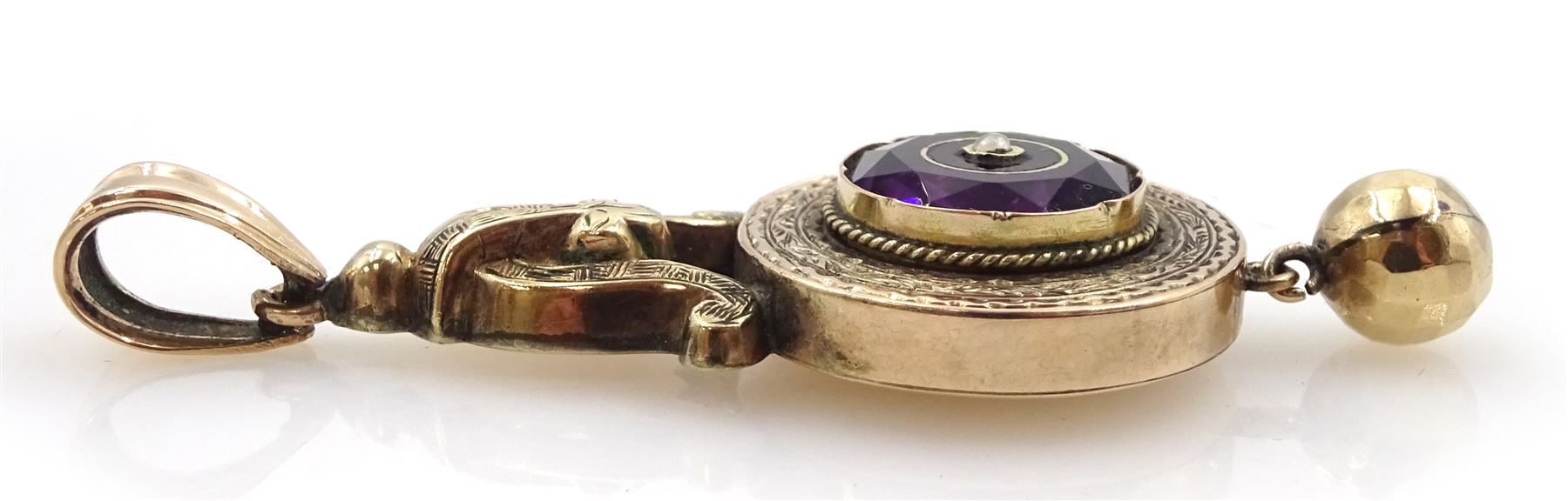 Victorian gold amethyst pendant and brooch with glazed back - Image 2 of 3