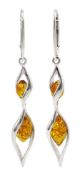 Silver Baltic amber twist design pendant earrings