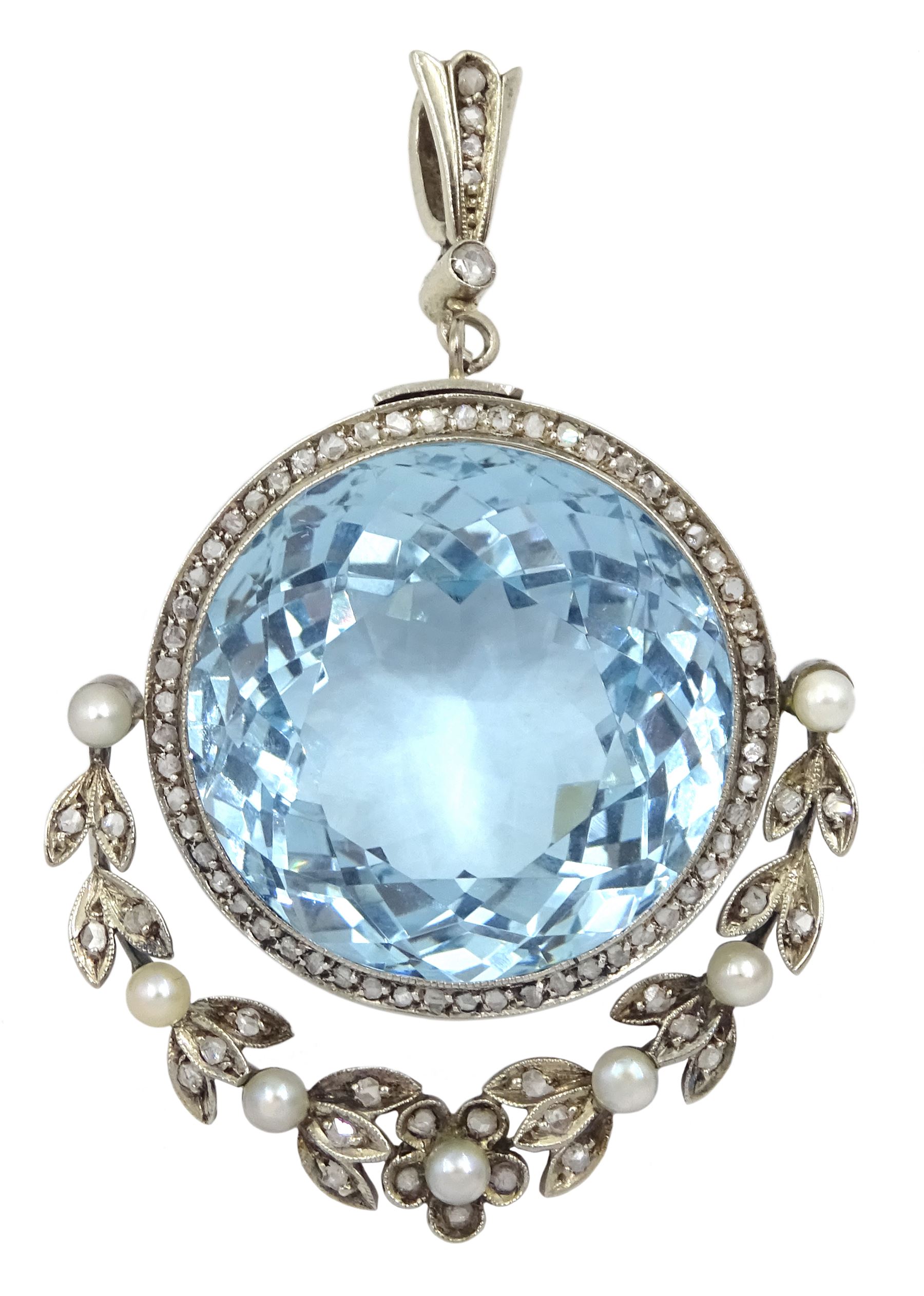 Early 20th century silver and platinum aquamarine