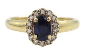 9ct gold diamond and sapphire cluster ring