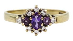 9ct gold amethyst and diamond cluster ring