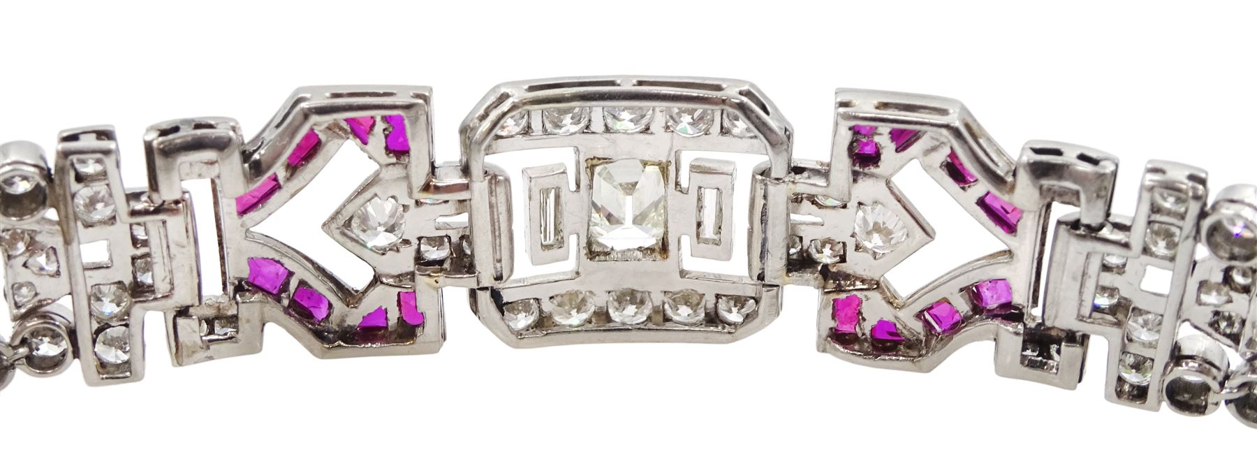 Art Deco platinum diamond and ruby bracelet - Image 10 of 12