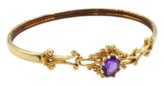 9ct gold single stone oval amethyst bangle