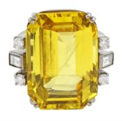 Palladium natural yellow sapphire ring