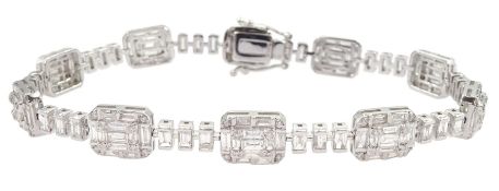 18ct white gold baguette and round brilliant cut diamond bracelet